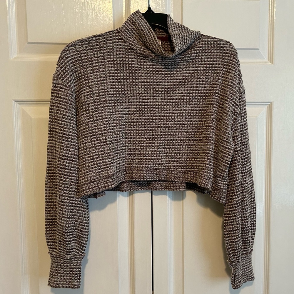 Free People Waffle Knit Boxy Maroon Crop Top